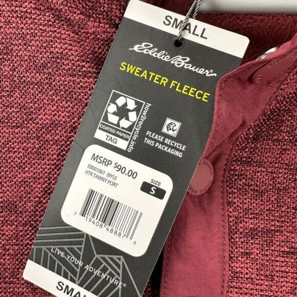 Eddie Bauer Sweater Mens Small Maroon Knit Fleece‎ Snap Pullover Classic Fit NEW - Picture 2 of 13